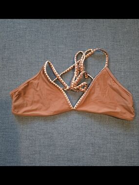 Brown Triangle Bikini Top with Decorative Trim